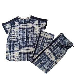 New LUCKY BRAND Women's Sleepwear Loungewear Pajama Set Medium Blue Tie Dye